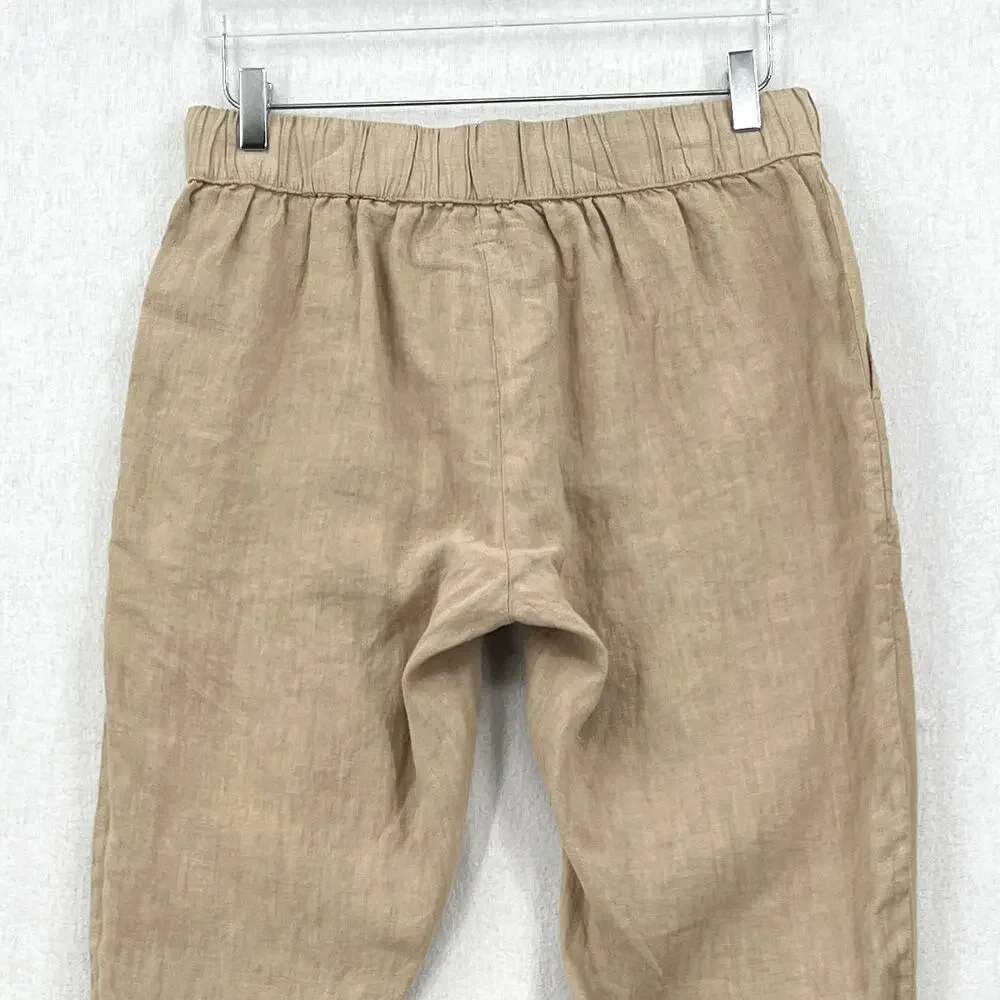ENZA COSTA Linen Easy Pants Womens Medium Dark Clay Tan Pull On Drawstring NEW - Picture 5 of 14